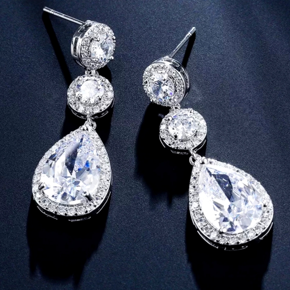 New 925 Silver Water Drop Long Tassel Earrings